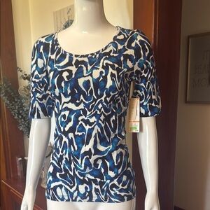 NWT jones NY stretch size small Blue and White Patterned Women's Top